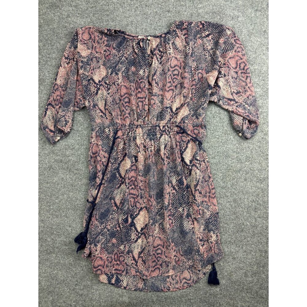 Floreat Dress Womens Small Blue Snake Animal Print Blouson Tassel Waist Mini